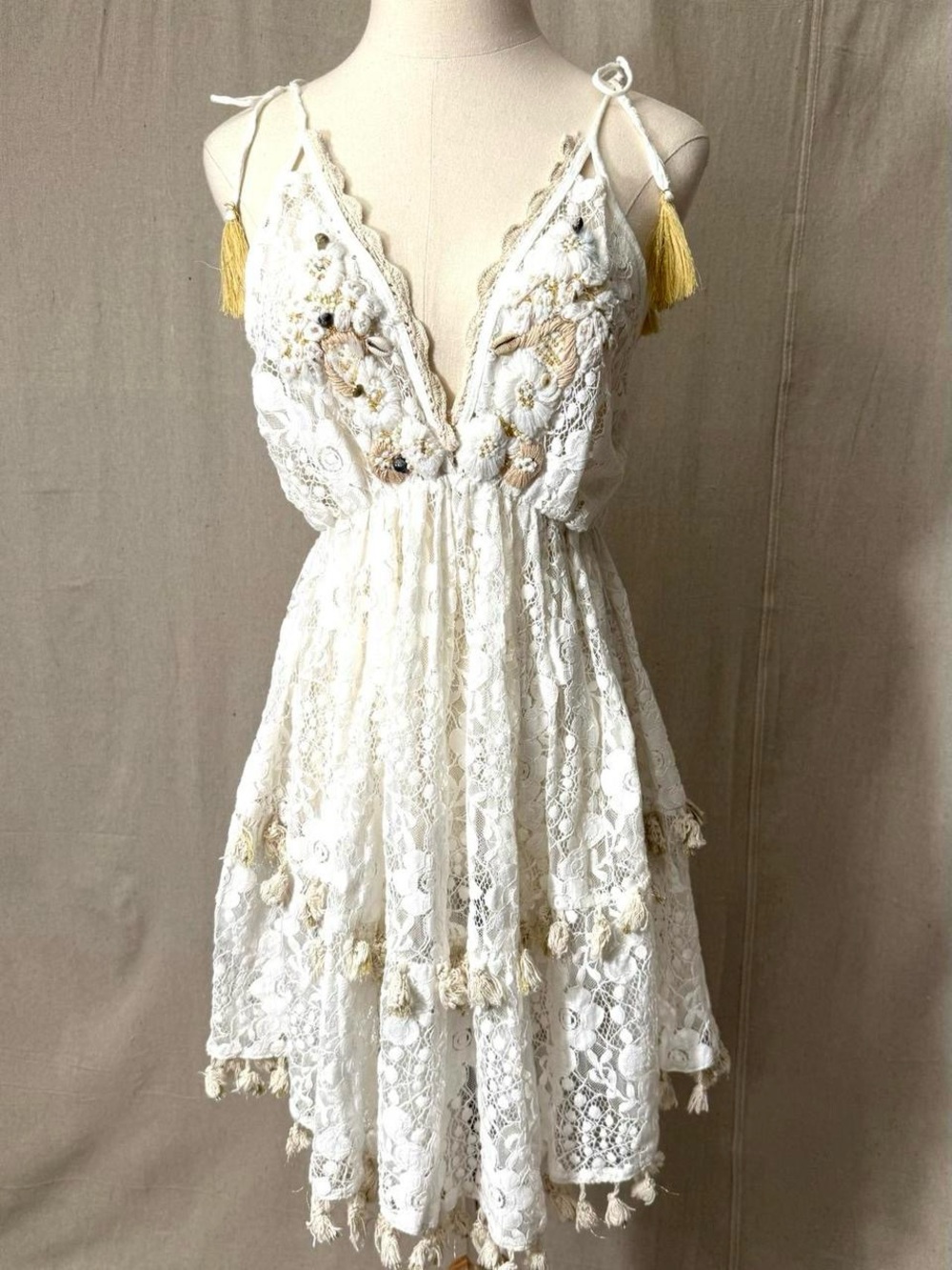 Boho White Lace Tassel Sundress